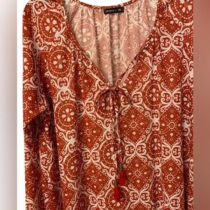 Miholl XXL rust color and cream long ballon sleeves Boho tassels Moroccan